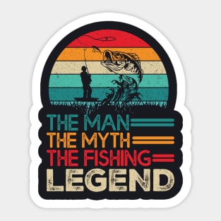 Vintage Bass Fishing Man The Myth The Fishing Legend T-Shirt Sticker